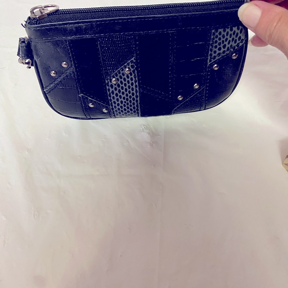 Fossil Black Suede Leather Patchwork Studs Wallet… - image 5